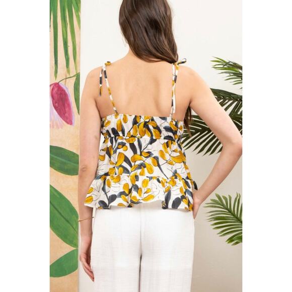 NEW Mine White Floral Tiered Peplum Style Tank Top Size Medium - Picture 2 of 9